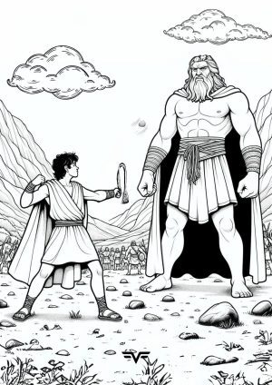 FF Meet The Heroes Colouring Pages -David and Goliath Image