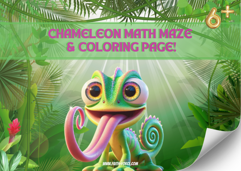 Chameleon Math Maze & Coloring Page WC Image