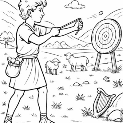 David’s Slingshot Practice Coloring Image New (Medium)